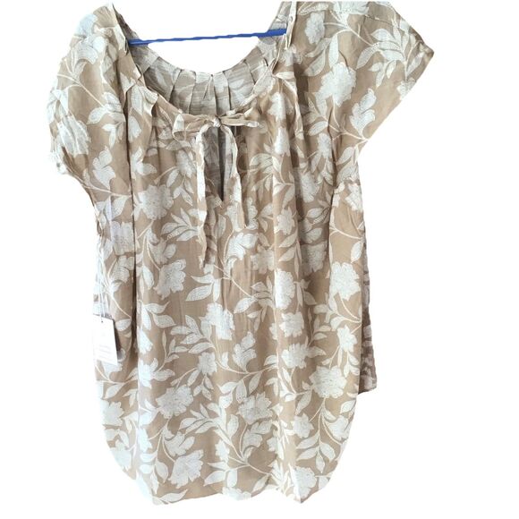 Lauren Conrad Top Shirred Pleated Shell Print Women's 2X Peasant Flowy Beachy - Picture 3 of 6